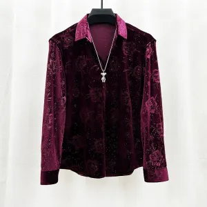 Dark Velvet Floral Button-Up
