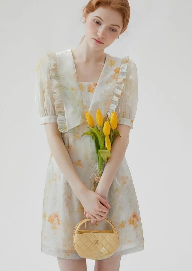 FLORAL SHORT COLLARED DRESS