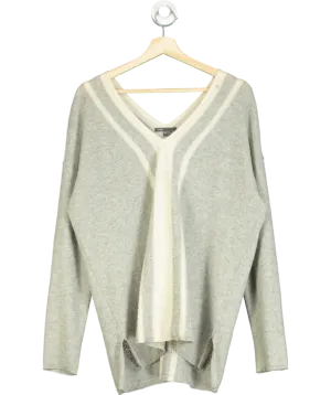 Vince Grey V-neck Striped Sweater UK M